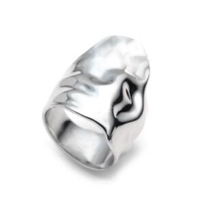 Alexis Bittar Crumpled Rhodium Asymmetric Ring Sculptural in silver. Size 7